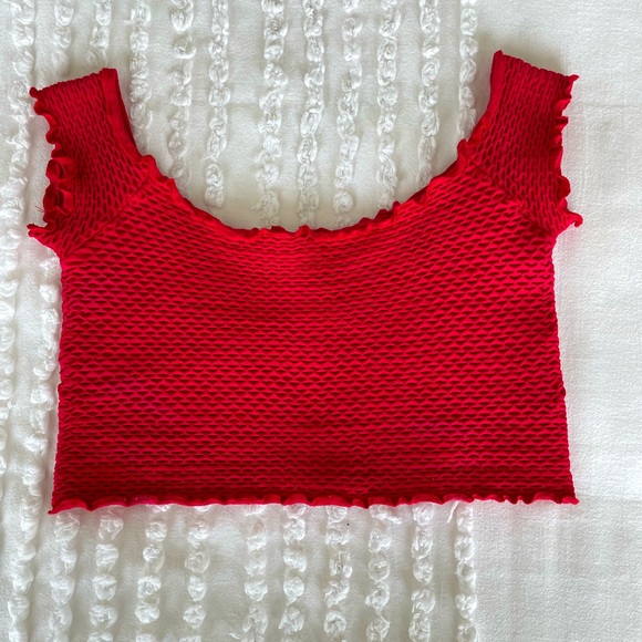 Free People red textured spandex crop top SIZE XS/S - Picture 1 of 2